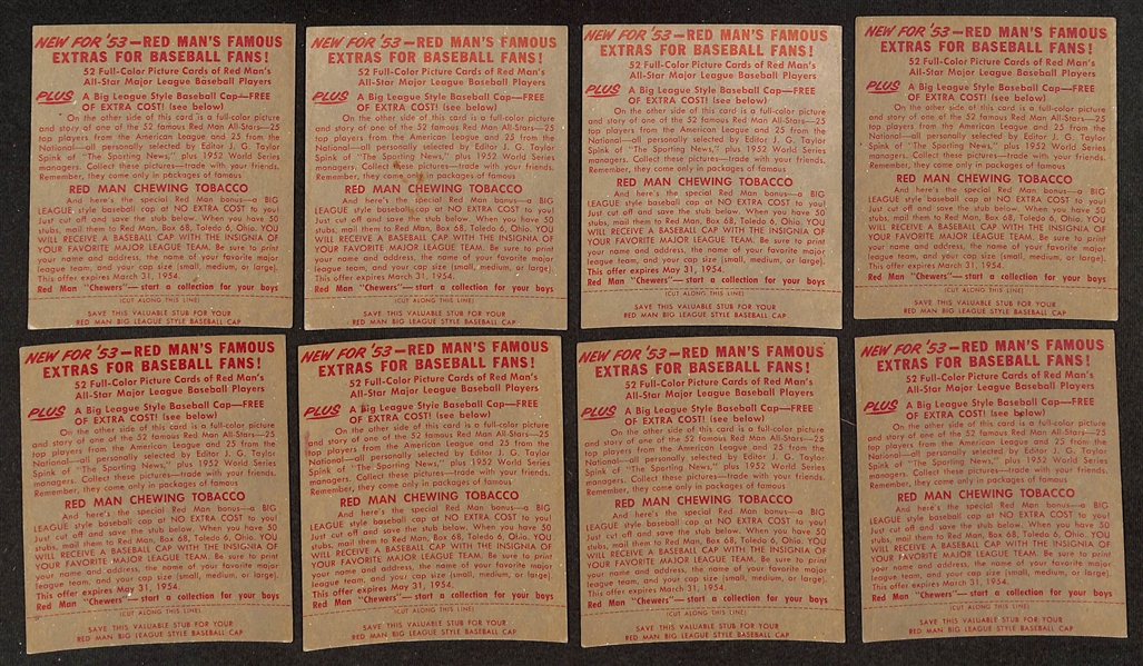 Lot of (16) Different 1953 Red Man Tobacco Cards with Tabs w. Ralph Kiner