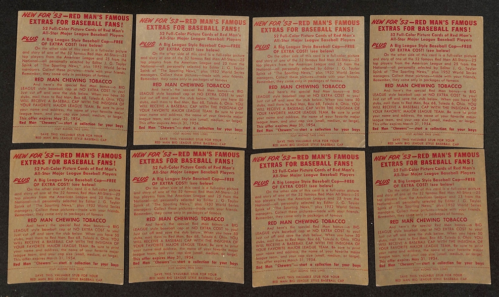 Lot of (16) Different 1953 Red Man Tobacco Cards with Tabs w. Ralph Kiner