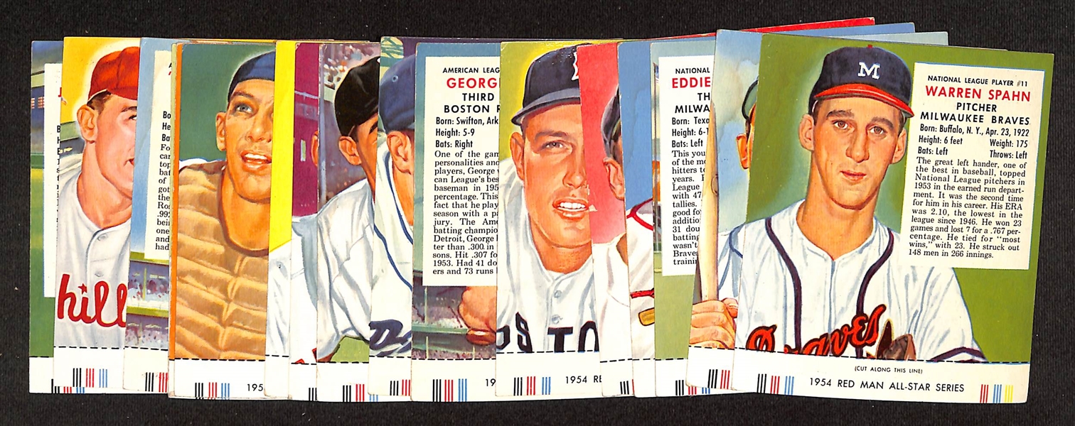 Lot of (17) Different 1954 Red Man Tobacco Cards with Tabs w. Warren Spahn