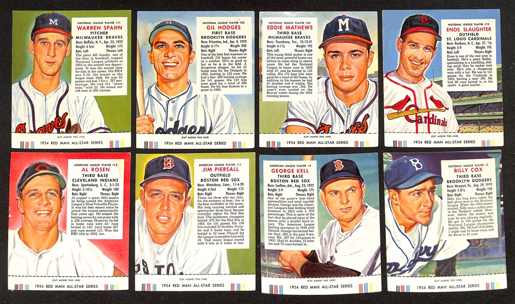 Lot of (17) Different 1954 Red Man Tobacco Cards with Tabs w. Warren Spahn