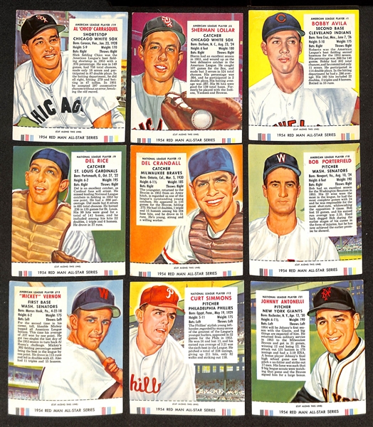 Lot of (17) Different 1954 Red Man Tobacco Cards with Tabs w. Warren Spahn