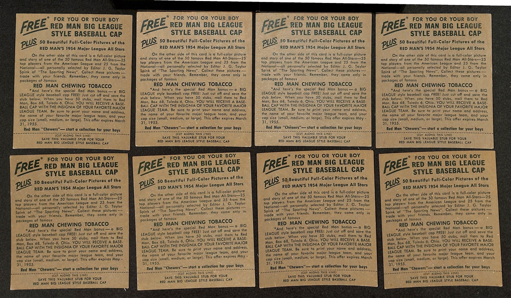 Lot of (17) Different 1954 Red Man Tobacco Cards with Tabs w. Warren Spahn