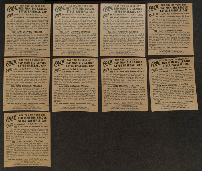 Lot of (17) Different 1954 Red Man Tobacco Cards with Tabs w. Warren Spahn