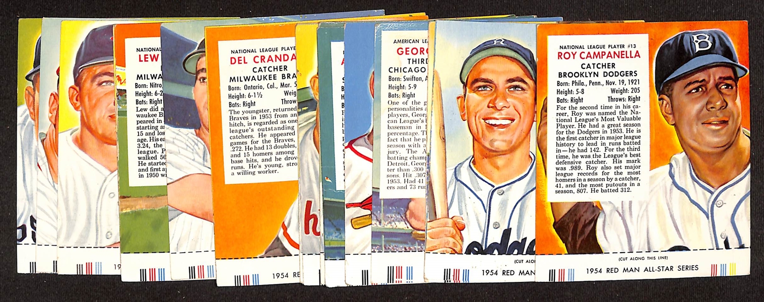 Lot of (17) Different 1954 Red Man Tobacco Cards with Tabs w. Roy Campanella