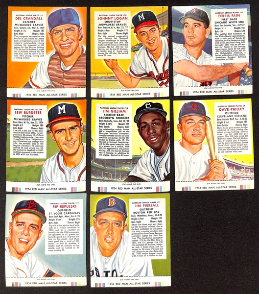 Lot of (17) Different 1954 Red Man Tobacco Cards with Tabs w. Roy Campanella