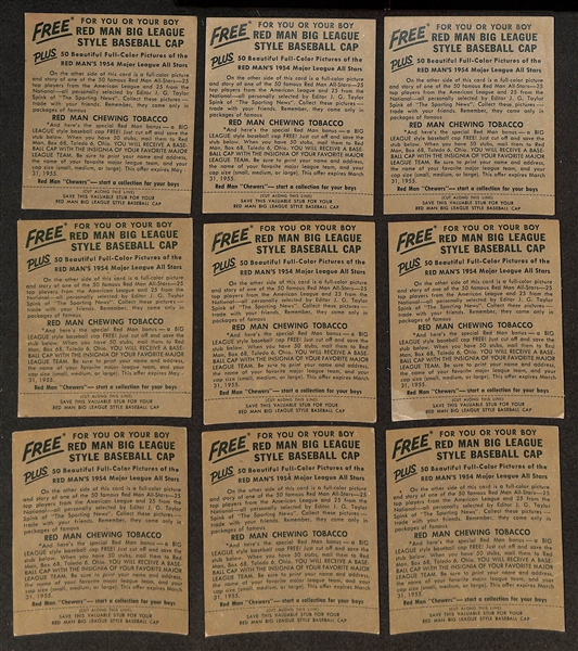 Lot of (17) Different 1954 Red Man Tobacco Cards with Tabs w. Roy Campanella