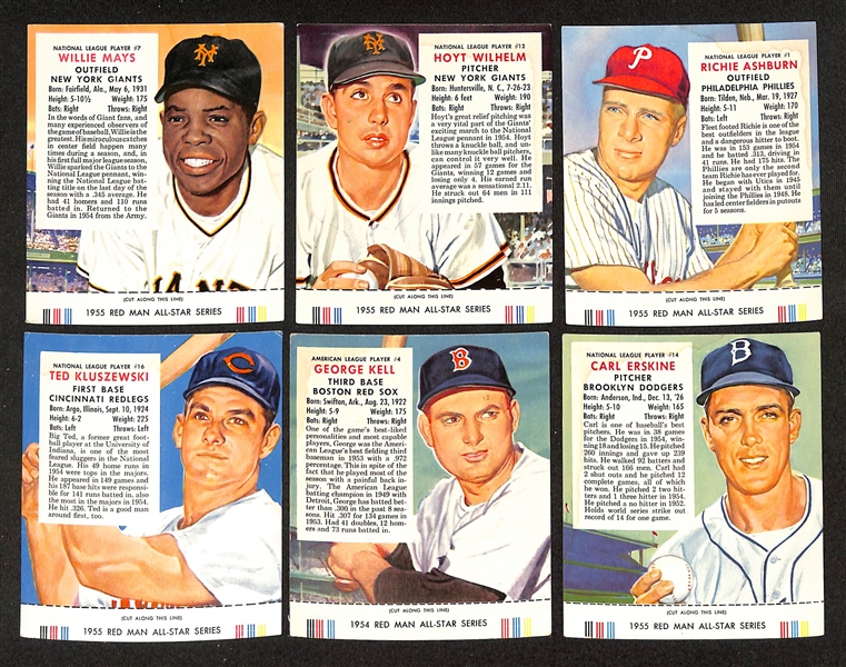 Lot of (15) Different 1955 Red Man Tobacco Cards with Tabs w. Willie Mays