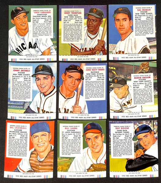 Lot of (15) Different 1955 Red Man Tobacco Cards with Tabs w. Willie Mays