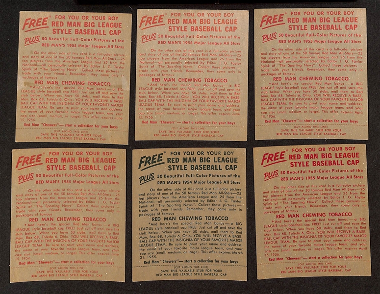 Lot of (15) Different 1955 Red Man Tobacco Cards with Tabs w. Willie Mays