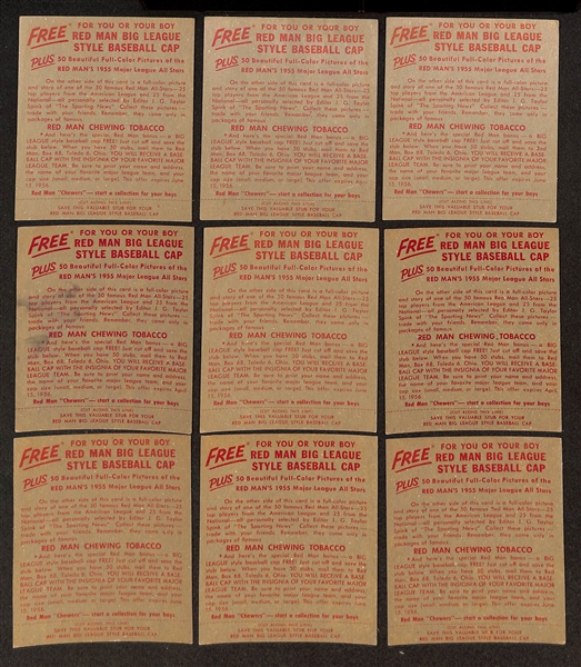 Lot of (15) Different 1955 Red Man Tobacco Cards with Tabs w. Willie Mays