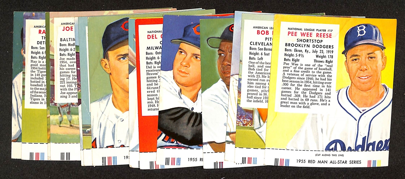 Lot of (15) Different 1955 Red Man Tobacco Cards with Tabs w. PeeWee Reese