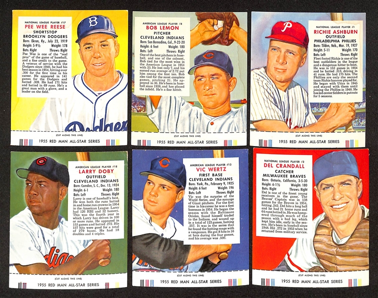 Lot of (15) Different 1955 Red Man Tobacco Cards with Tabs w. PeeWee Reese