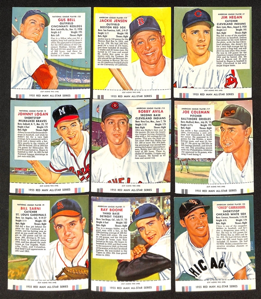 Lot of (15) Different 1955 Red Man Tobacco Cards with Tabs w. PeeWee Reese