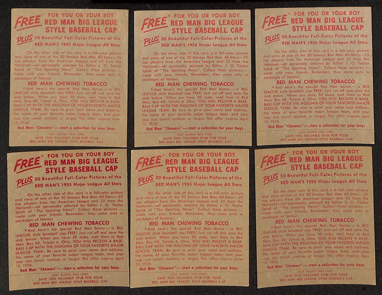 Lot of (15) Different 1955 Red Man Tobacco Cards with Tabs w. PeeWee Reese