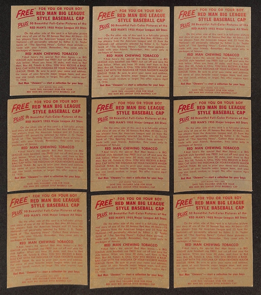 Lot of (15) Different 1955 Red Man Tobacco Cards with Tabs w. PeeWee Reese