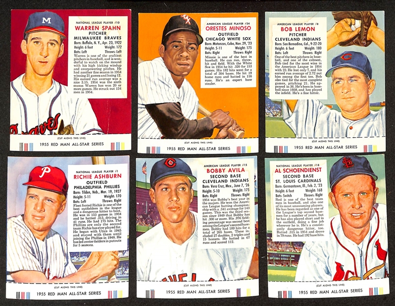 Lot of (16) Different 1955 Red Man Tobacco Cards with Tabs w. Warren Spahn