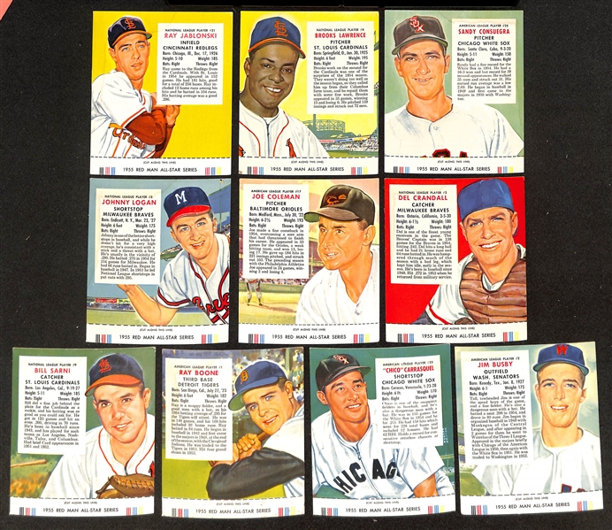 Lot of (16) Different 1955 Red Man Tobacco Cards with Tabs w. Warren Spahn