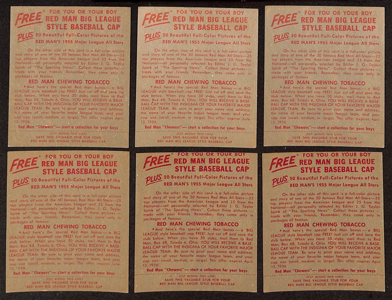 Lot of (16) Different 1955 Red Man Tobacco Cards with Tabs w. Warren Spahn
