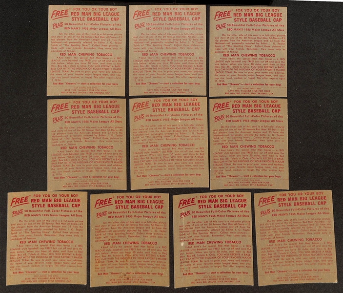 Lot of (16) Different 1955 Red Man Tobacco Cards with Tabs w. Warren Spahn