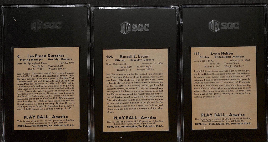Lot of (3) Graded 1939 Play Ball Cards w. Leo Durocher SGC 3.5
