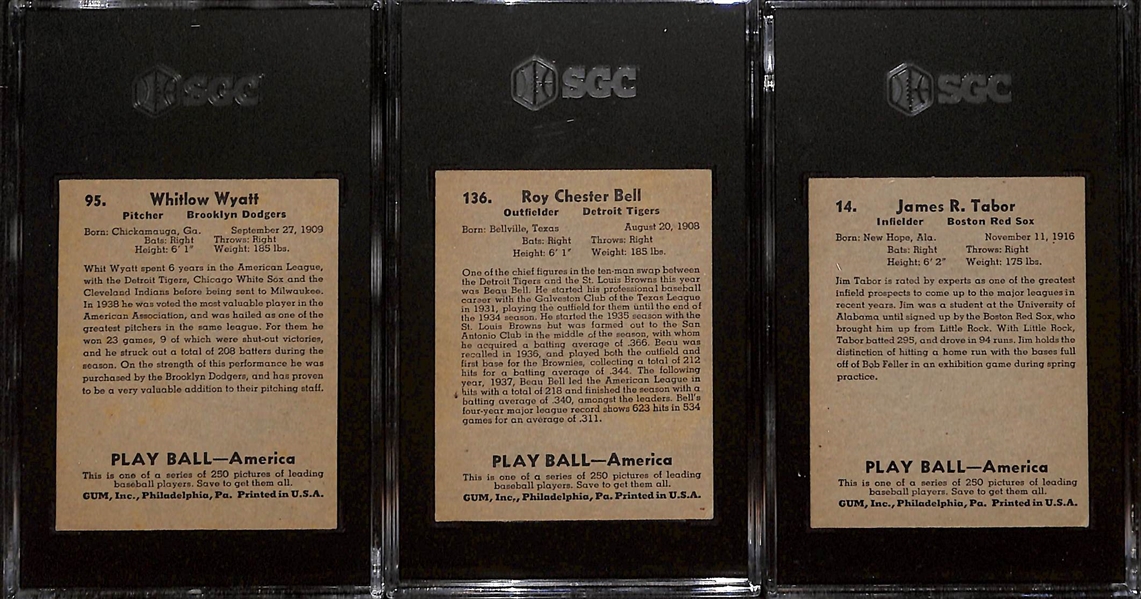 Lot of (3) Graded 1939 Play Ball Cards w. Whit Wyatt SGC 4