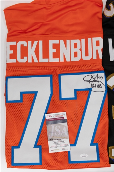 Lot of (2) Signed Custom Football Jerseys  & (1) Rick Dempsey Signed Orioles Jersey (JSA/Beckett)