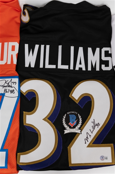 Lot of (2) Signed Custom Football Jerseys  & (1) Rick Dempsey Signed Orioles Jersey (JSA/Beckett)