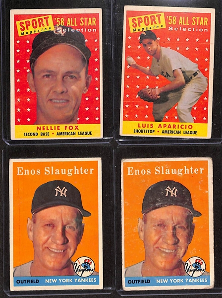 Lot of (22) 1958 Topps Baseball Cards w. Don Drysdale & Hank Aaron All Star