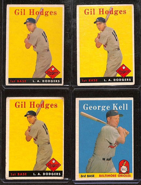 Lot of (22) 1958 Topps Baseball Cards w. Don Drysdale & Hank Aaron All Star