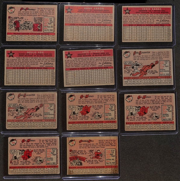 Lot of (22) 1958 Topps Baseball Cards w. Don Drysdale & Hank Aaron All Star