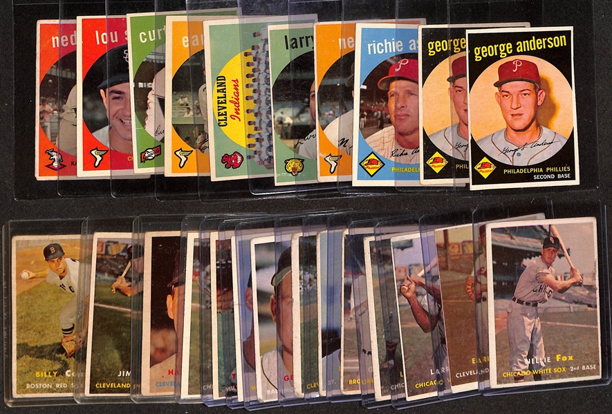 Lot of (14) 1957 & (10) 1959 Topps Baseball Cards w. (2) 1959 Sparky Anderson Rookie Cards