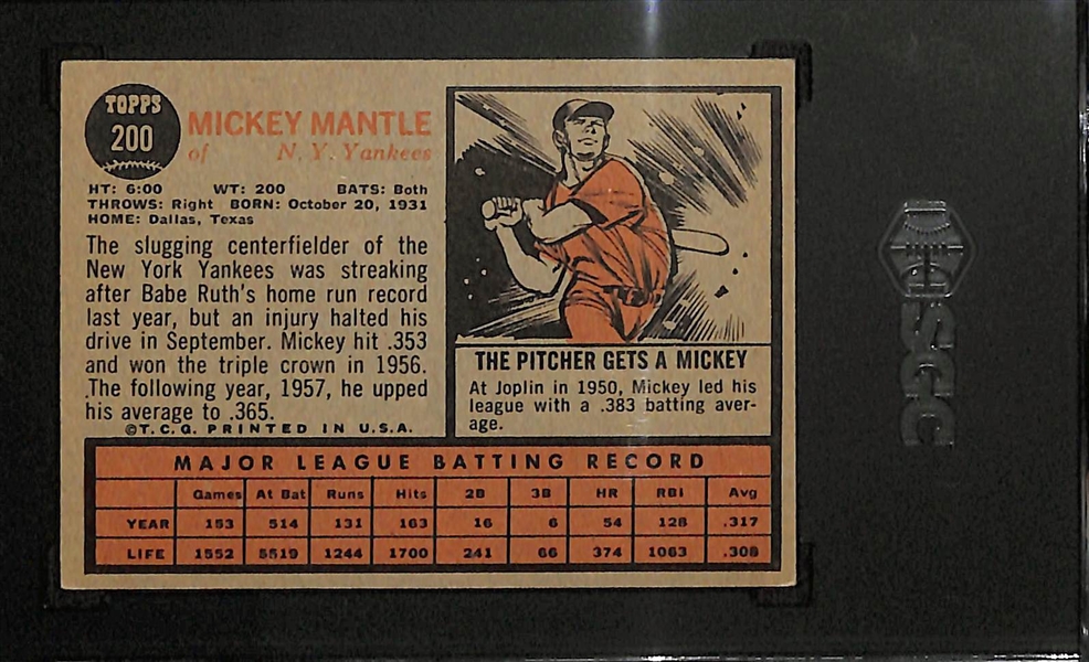 1962 Topps Mickey Mantle #200 Graded SGC 5