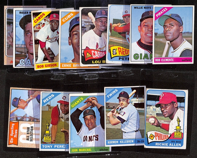 Lot of (13) 1965-1968 Topps Baseball Cards w. 1966 Roberto Clemente & 1967 Willie Mays