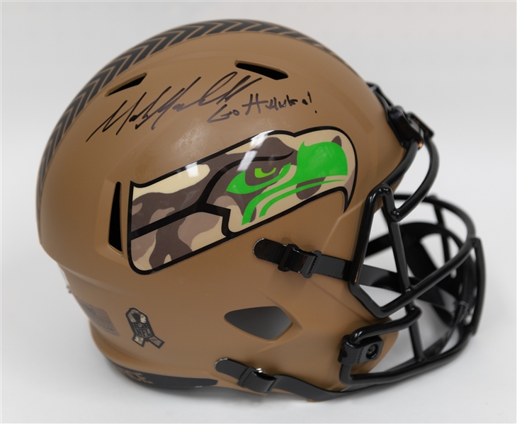 Mike Macdonald Signed Salute to Service Replica Helmet Beckett COA