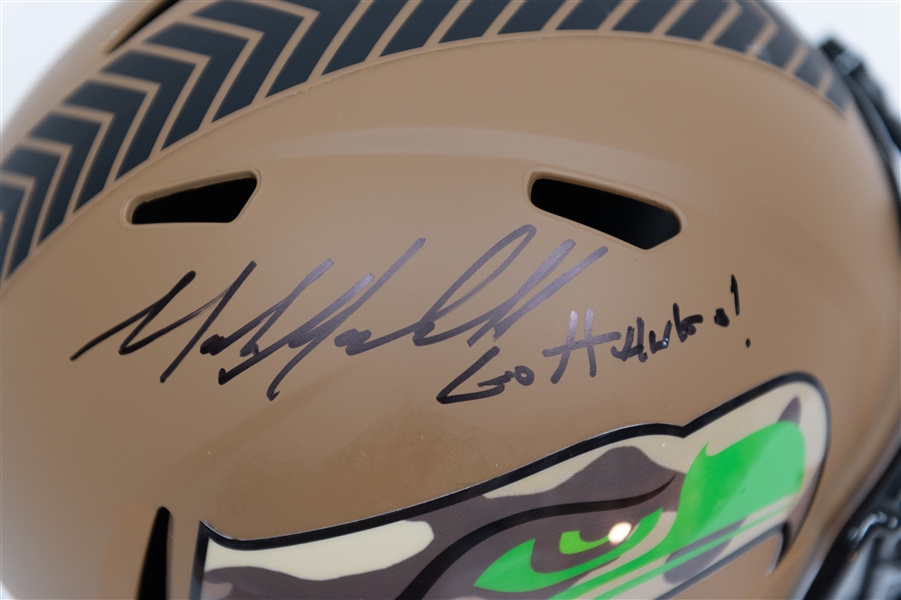 Mike Macdonald Signed Salute to Service Replica Helmet Beckett COA