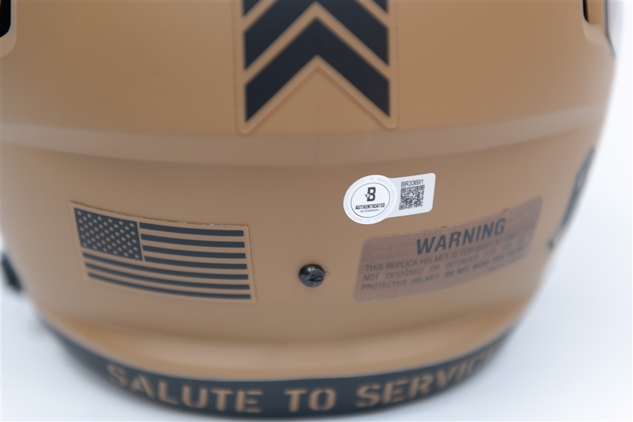 Mike Macdonald Signed Salute to Service Replica Helmet Beckett COA