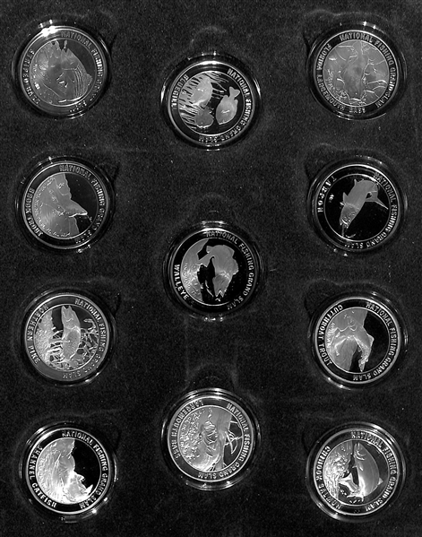 Lot of (11) 2000-2003 .999 Silver Commemorative National Fishing Grand Slam Coins & Cards - Mid-Program