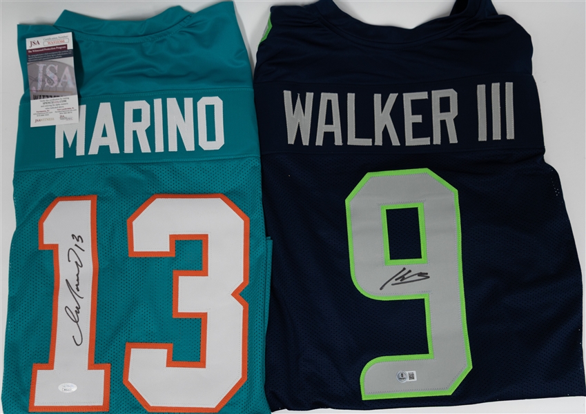 (2) Signed Custom Football Jerseys w. Dan Marino (JSA) & Kenneth Walker III  (BAS)