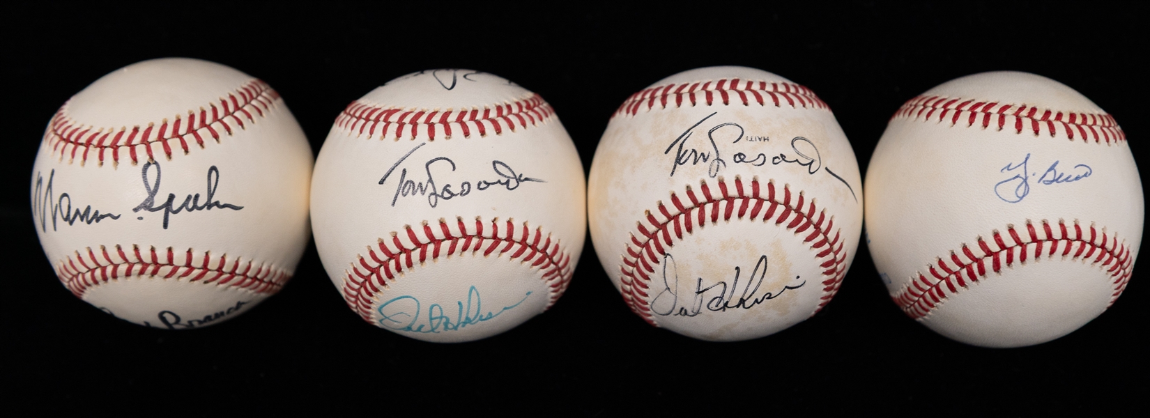 Lot of (4) Signed Baseballs From the Howard Greene Collection w. Yogi Berra, Tommy Lasorda, Warren Spahn, + (JSA Auction Letter) 