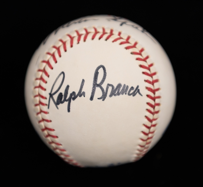 Lot of (4) Signed Baseballs From the Howard Greene Collection w. Yogi Berra, Tommy Lasorda, Warren Spahn, + (JSA Auction Letter) 