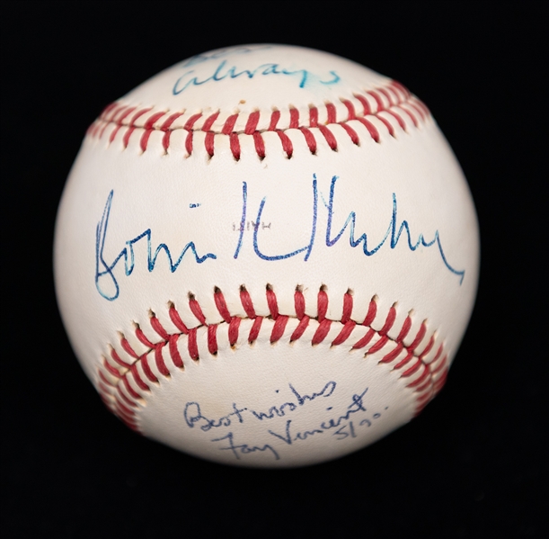 Lot of (3) Personalized and Signed Baseballs from the Howard Greene Collection w. Marge Schott, Bart Giamatti, Bowie Kuhn, & Fay Vincent (JSA Auction Letter)