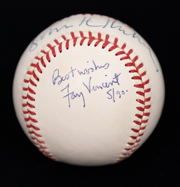 Lot of (3) Personalized and Signed Baseballs from the Howard Greene Collection w. Marge Schott, Bart Giamatti, Bowie Kuhn, & Fay Vincent (JSA Auction Letter)