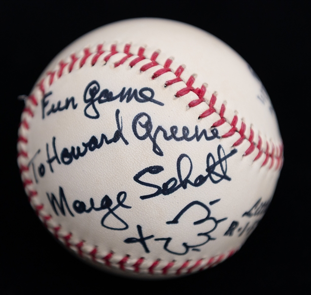 Lot of (3) Personalized and Signed Baseballs from the Howard Greene Collection w. Marge Schott, Bart Giamatti, Bowie Kuhn, & Fay Vincent (JSA Auction Letter)