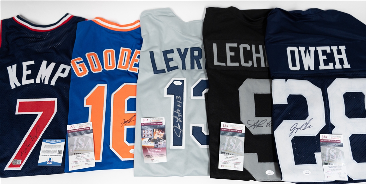 Lot of (2) Signed Baseball, (2) Signed Football, (1) Signed Basketball Jersey w. Dwight Gooden & Shawn Kemp (JSA/Beckett)