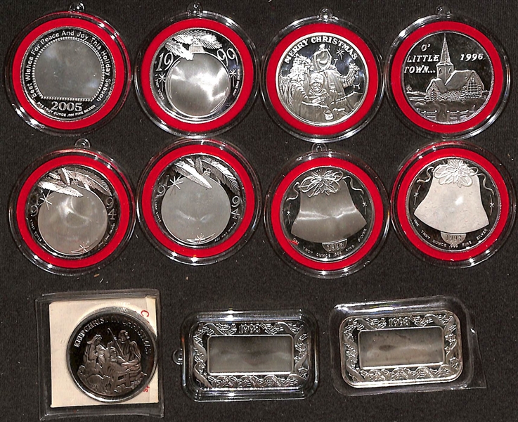 Lot of (11) Christmas Themed Silver Commemorative 1 oz Coins & Bars - .999