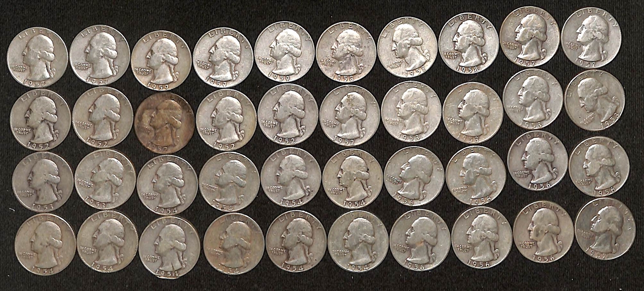 Lot of (40) 1952-1959 Silver Washington Quarters