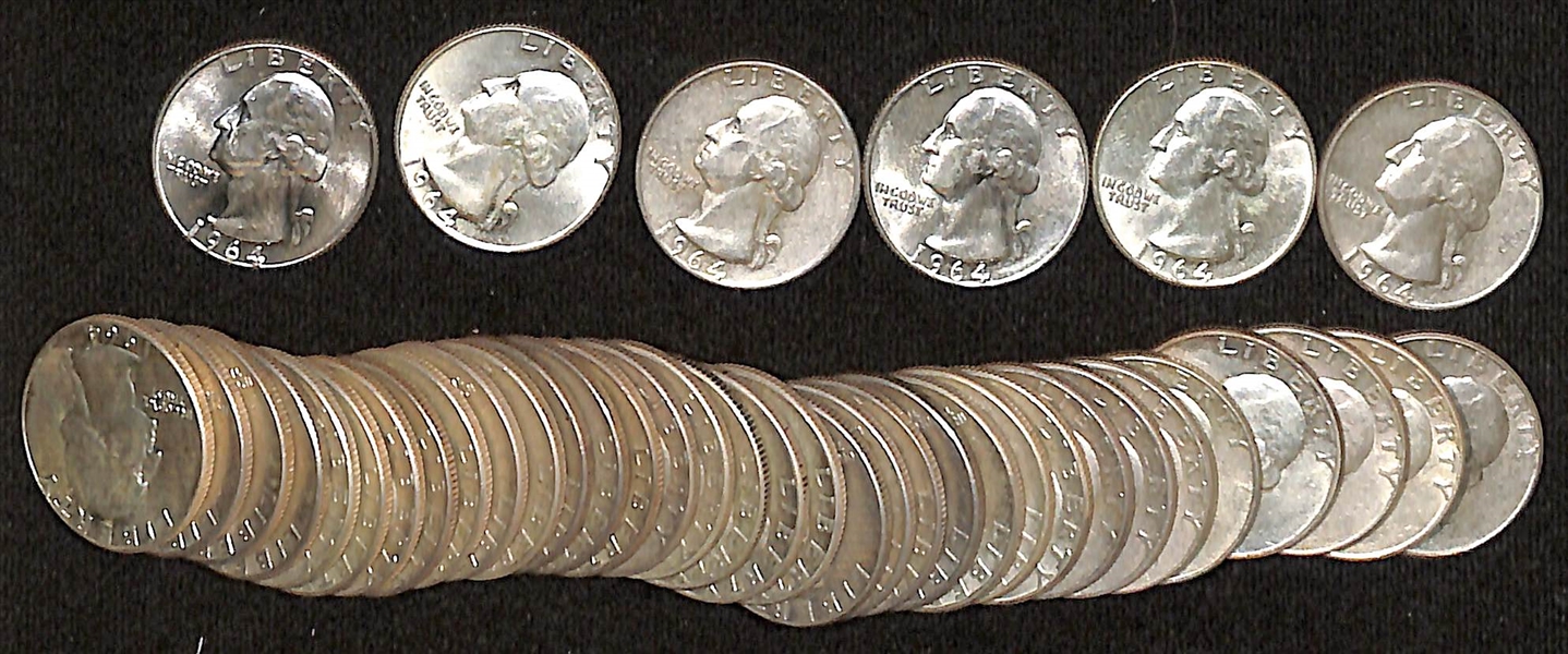Lot of (40) 1964-D Silver Washington Quarters