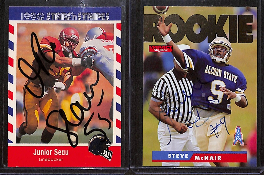 Signed Rookie Football Card Lot w. Junior Seau & Steve McNair (+JSA Auction Letter)