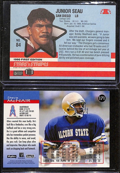 Signed Rookie Football Card Lot w. Junior Seau & Steve McNair (+JSA Auction Letter)