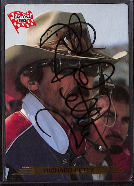 Lot of (3) Signed NASCAR Cards w. Dale Earnhardt, Richard Petty, Jeff Gordon (+ JSA Auction Letter)